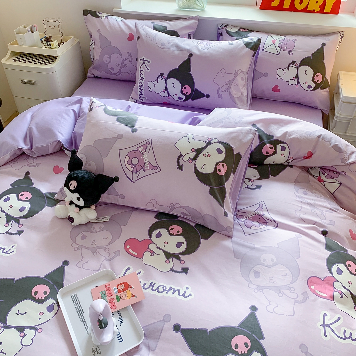 91家纺网 家纺一手货源 找家纺 玉元坊 2026新款正版授权三丽鸥系列全棉纯棉床单四件套学生三件套-库洛米系列 库洛米【简约款】