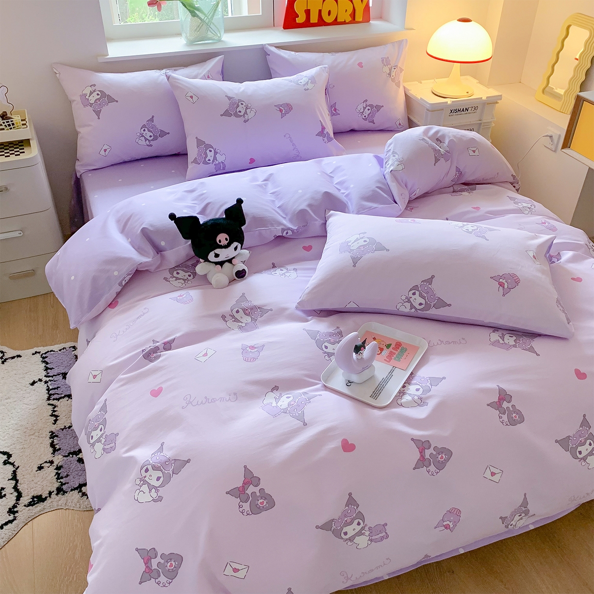 91家纺网 家纺一手货源 找家纺 玉元坊 2026新款正版授权三丽鸥系列全棉纯棉床单四件套学生三件套-库洛米系列 库洛米宝贝【简约款】