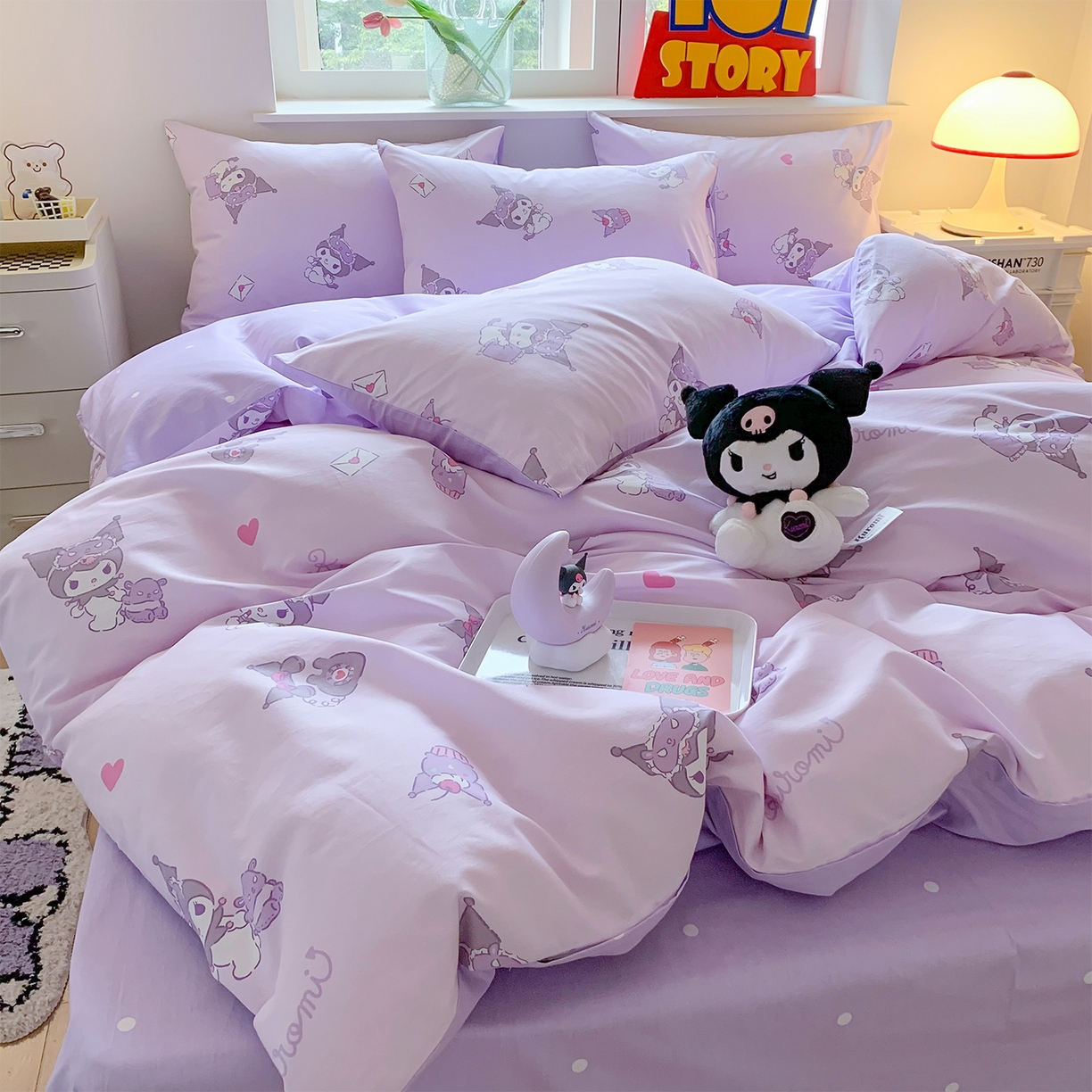 91家纺网 家纺一手货源 找家纺 玉元坊 2026新款正版授权三丽鸥系列全棉纯棉床单四件套学生三件套-库洛米系列 库洛米宝贝【简约款】