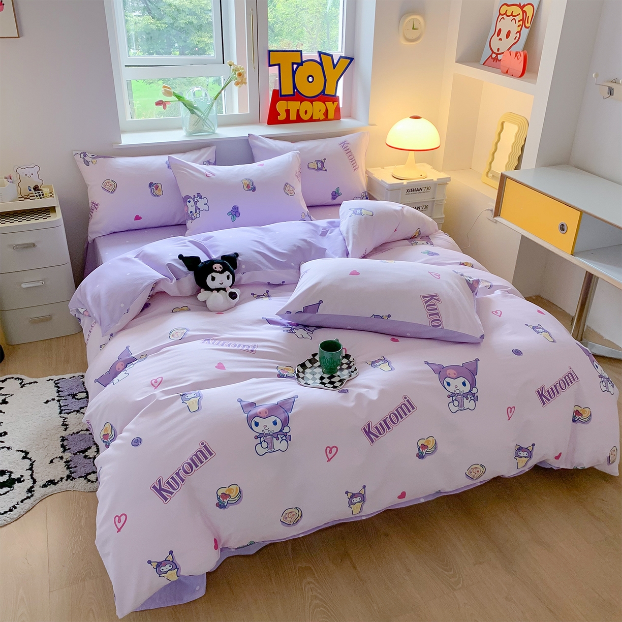 91家纺网 家纺一手货源 找家纺 玉元坊 2026新款正版授权三丽鸥系列全棉纯棉床单四件套学生三件套-库洛米系列 甜甜库洛米【简约款】