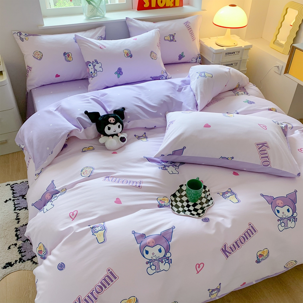 91家纺网 家纺一手货源 找家纺 玉元坊 2026新款正版授权三丽鸥系列全棉纯棉床单四件套学生三件套-库洛米系列 甜甜库洛米【简约款】