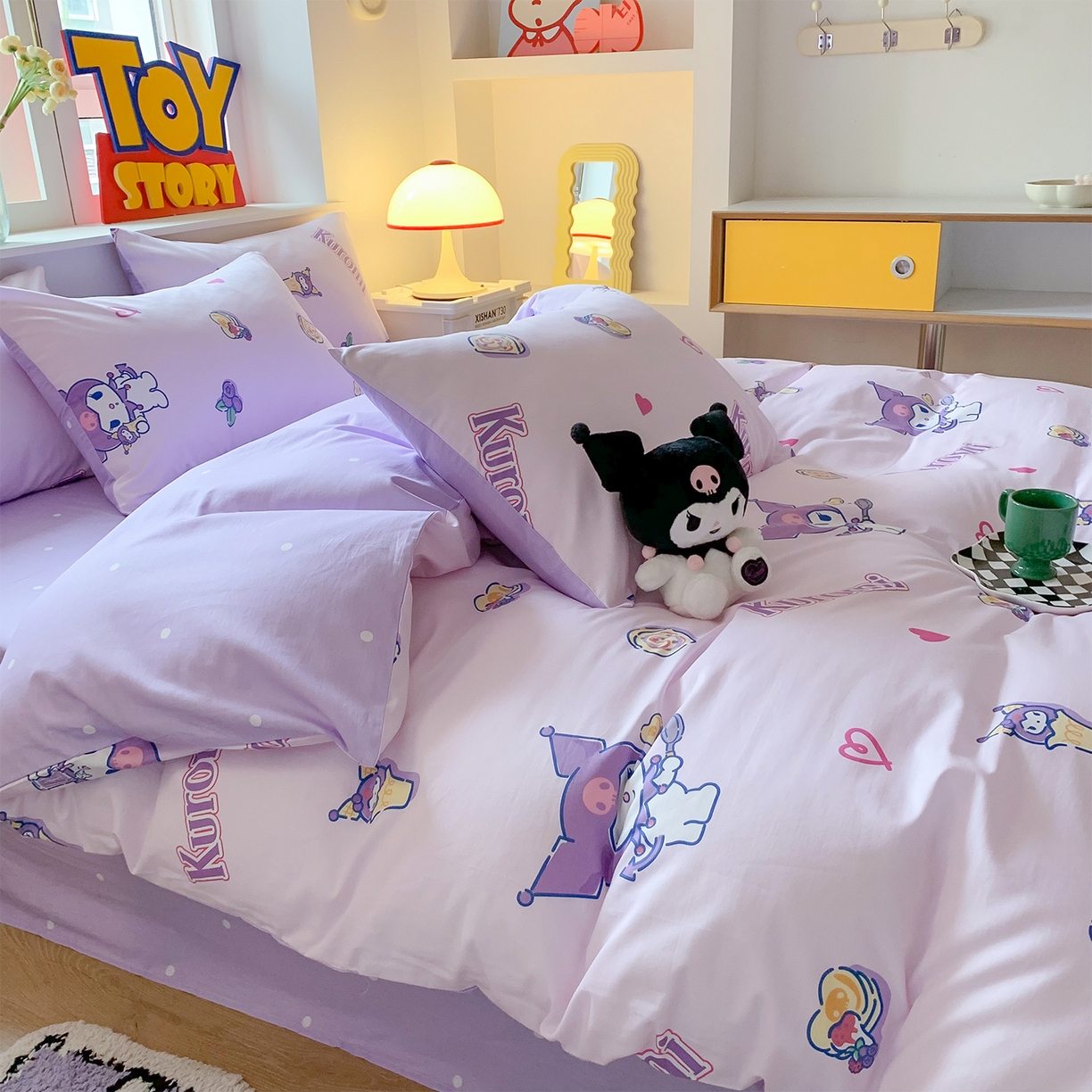 91家纺网 家纺一手货源 找家纺 玉元坊 2026新款正版授权三丽鸥系列全棉纯棉床单四件套学生三件套-库洛米系列 甜甜库洛米【简约款】