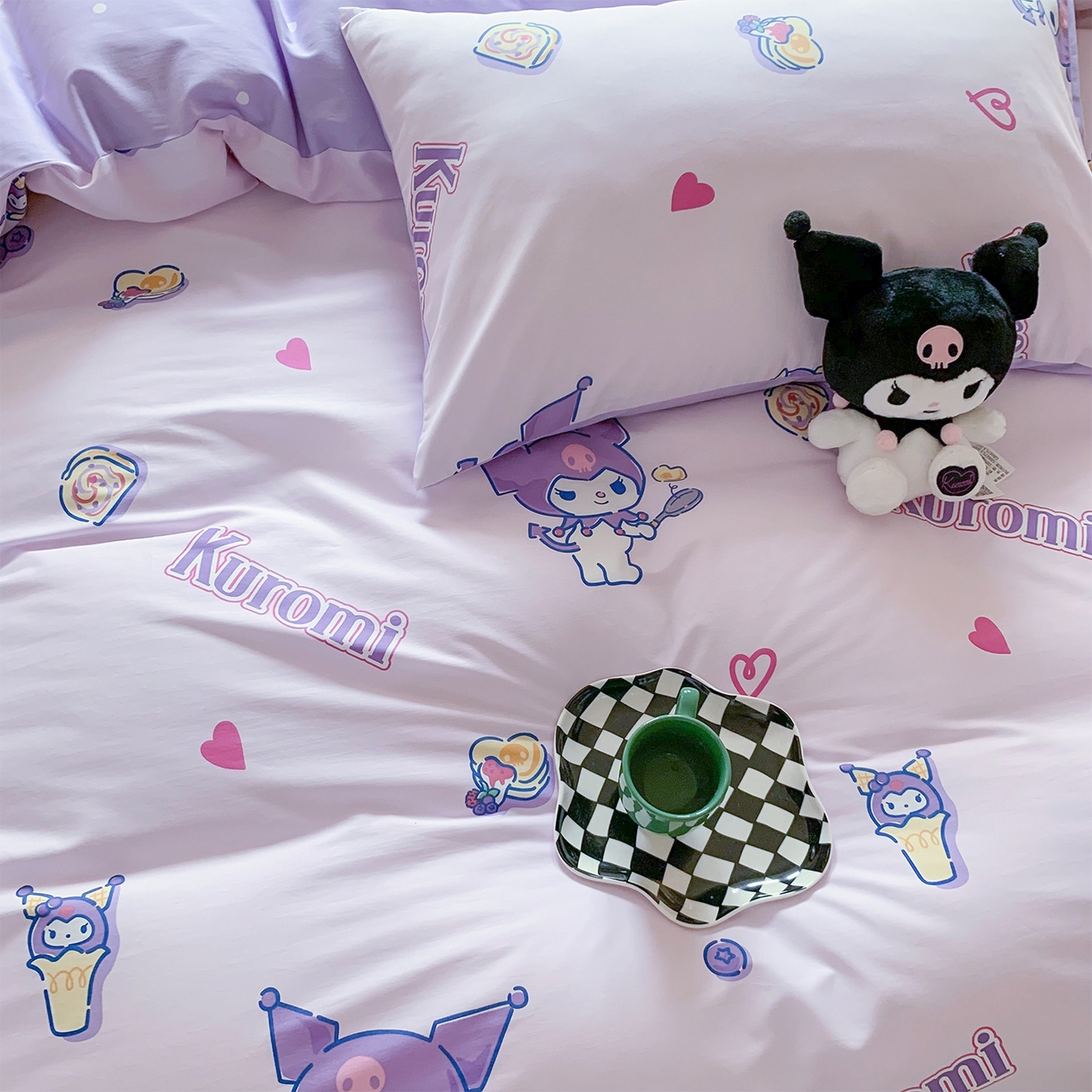 91家纺网 家纺一手货源 找家纺 玉元坊 2026新款正版授权三丽鸥系列全棉纯棉床单四件套学生三件套-库洛米系列 甜甜库洛米【简约款】