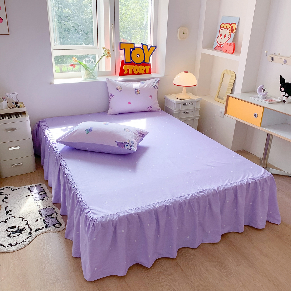 91家纺网 家纺一手货源 找家纺 玉元坊 2026新款正版授权三丽鸥系列全棉纯棉床单四件套学生三件套-库洛米系列 甜甜库洛米【简约款】