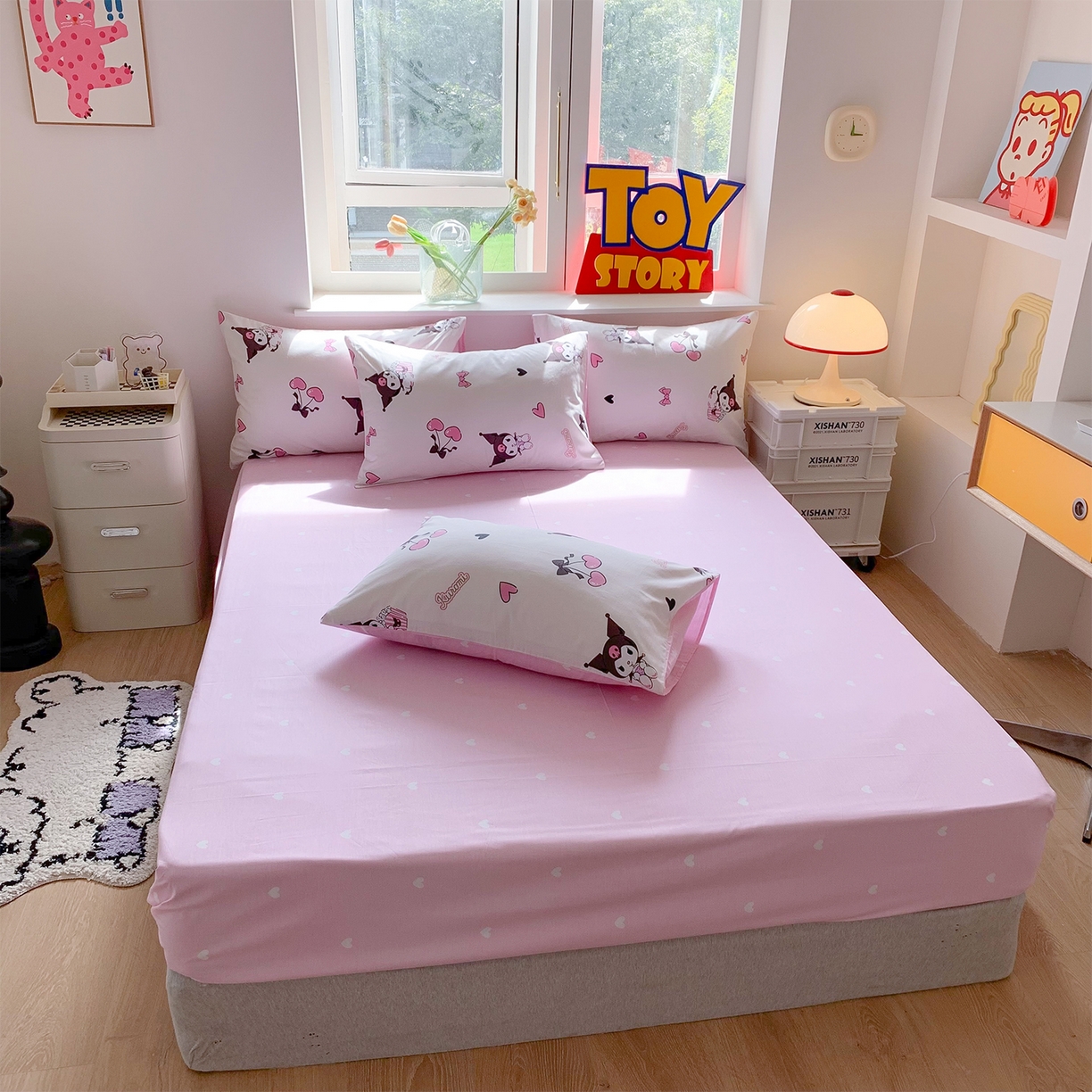 91家纺网 家纺一手货源 找家纺 玉元坊 2026新款正版授权三丽鸥系列全棉纯棉床单四件套学生三件套-库洛米系列 樱桃库洛米【简约款】