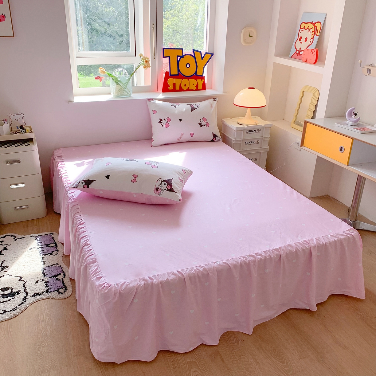 91家纺网 家纺一手货源 找家纺 玉元坊 2026新款正版授权三丽鸥系列全棉纯棉床单四件套学生三件套-库洛米系列 樱桃库洛米【简约款】