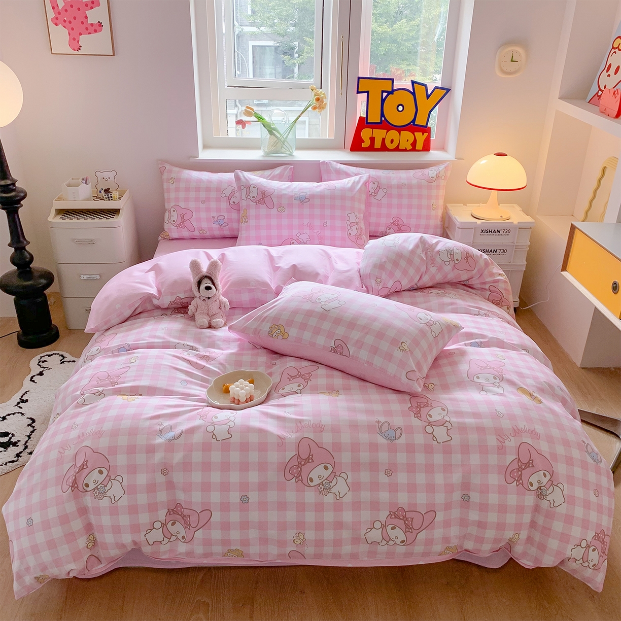 玉元坊 2026新款正版授权三丽鸥系列全棉纯棉床单四件套学生三件套-美乐蒂系列 粉格美乐蒂【简约款】