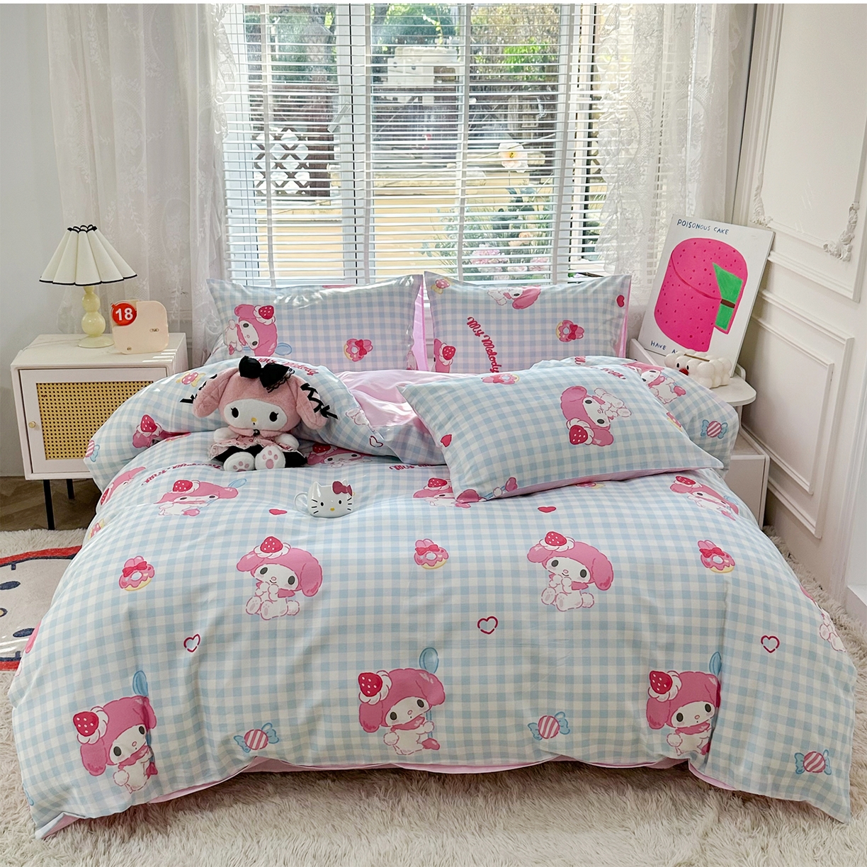 玉元坊 2026新款正版授权三丽鸥系列全棉纯棉床单四件套学生三件套-美乐蒂系列 乖乖美乐蒂【简约款】