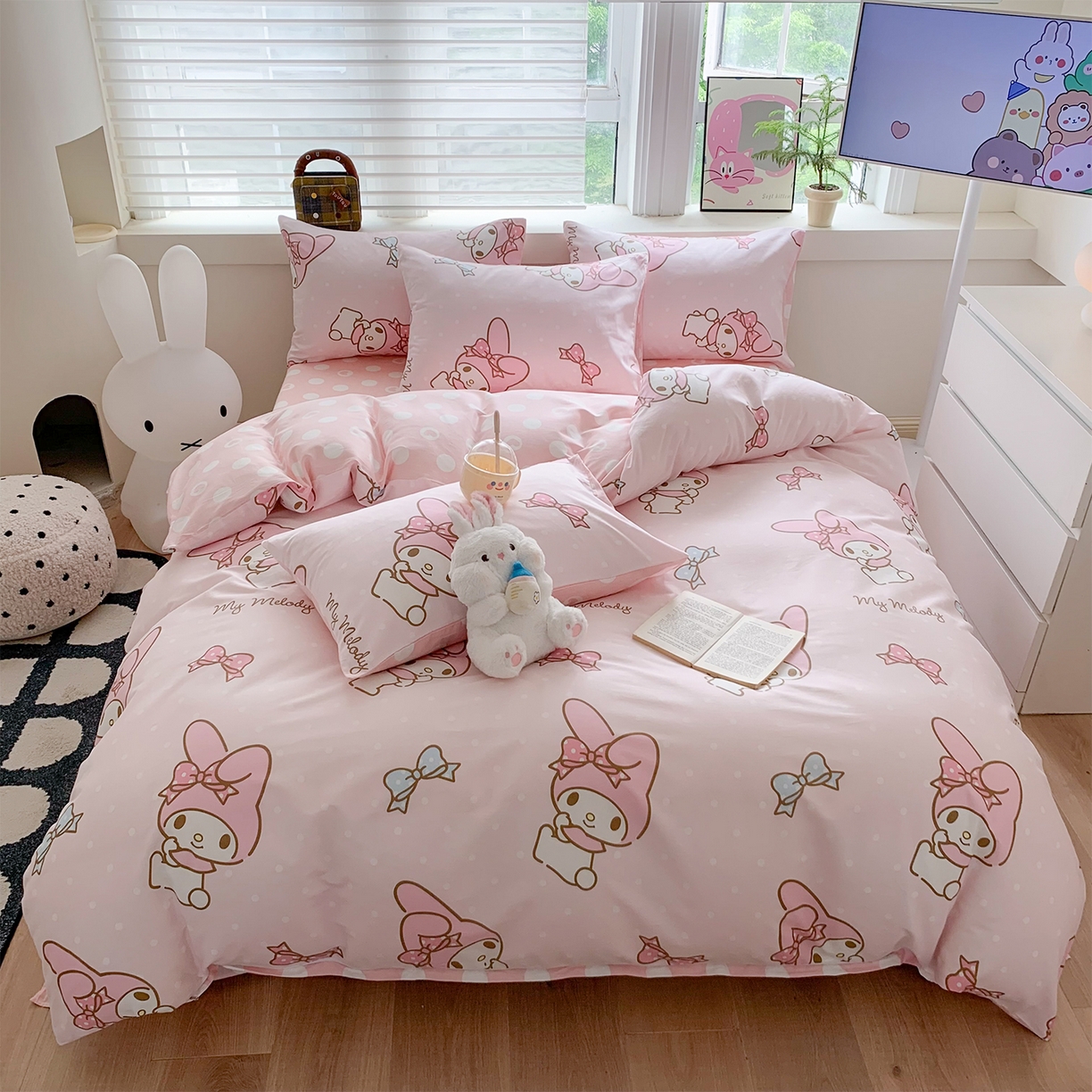 玉元坊 2026新款正版授权三丽鸥系列全棉纯棉床单四件套学生三件套-美乐蒂系列 蝴蝶结美乐蒂【简约款】