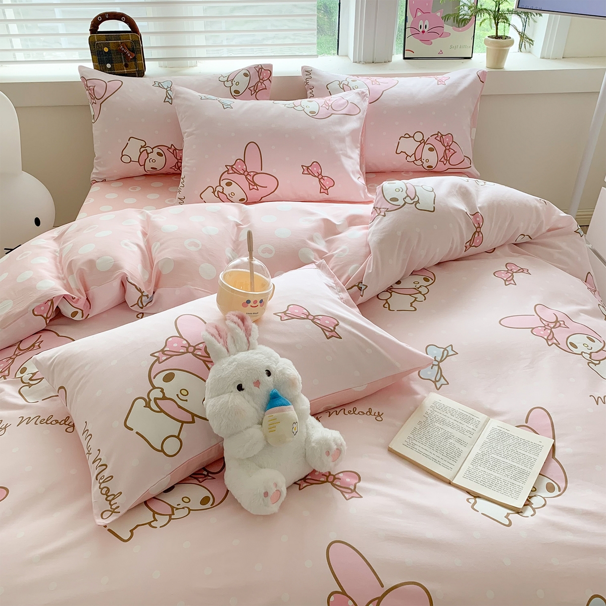 91家纺网 家纺一手货源 找家纺 玉元坊 2026新款正版授权三丽鸥系列全棉纯棉床单四件套学生三件套-美乐蒂系列 蝴蝶结美乐蒂【简约款】