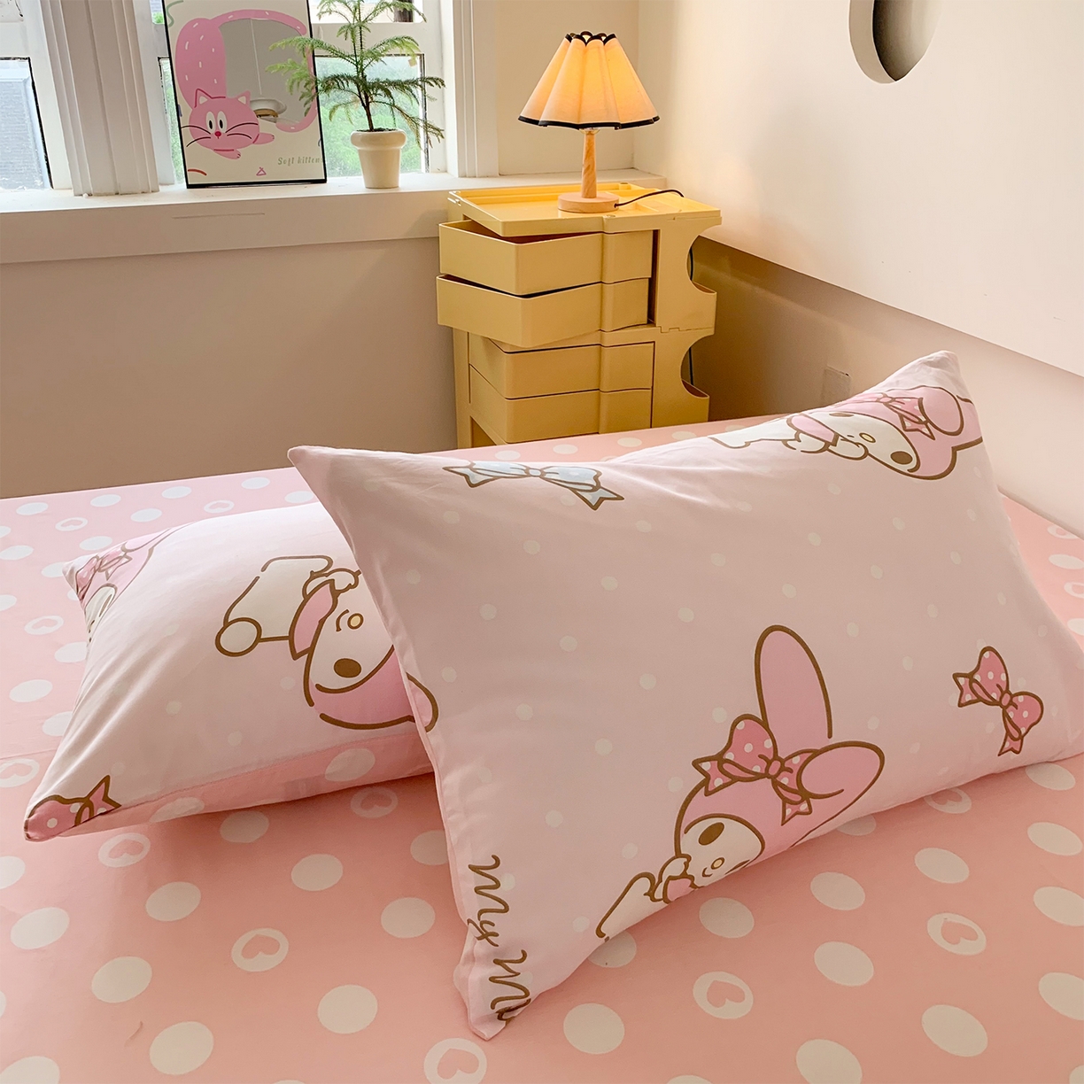 91家纺网 家纺一手货源 找家纺 玉元坊 2026新款正版授权三丽鸥系列全棉纯棉床单四件套学生三件套-美乐蒂系列 蝴蝶结美乐蒂【简约款】