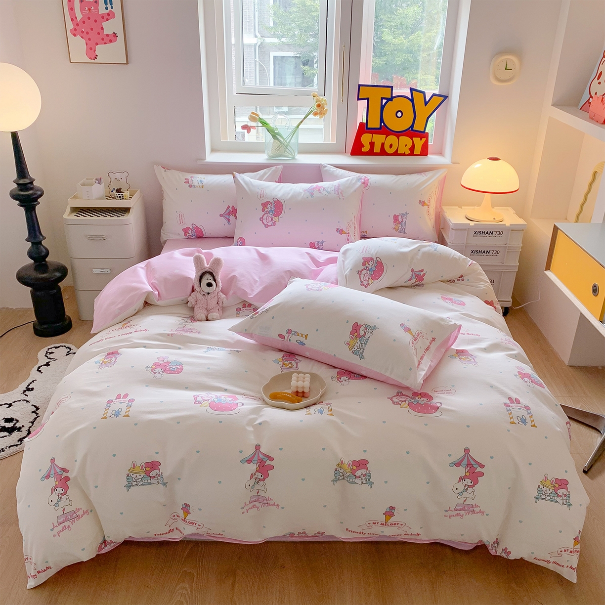 玉元坊 2026新款正版授权三丽鸥系列全棉纯棉床单四件套学生三件套-美乐蒂系列 开心美乐蒂【简约款】