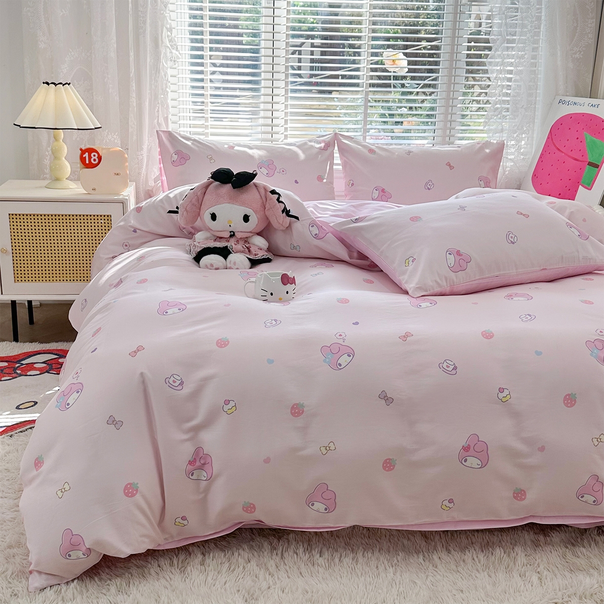 91家纺网 家纺一手货源 找家纺 玉元坊 2026新款正版授权三丽鸥系列全棉纯棉床单四件套学生三件套-美乐蒂系列 可可美乐蒂【简约款】