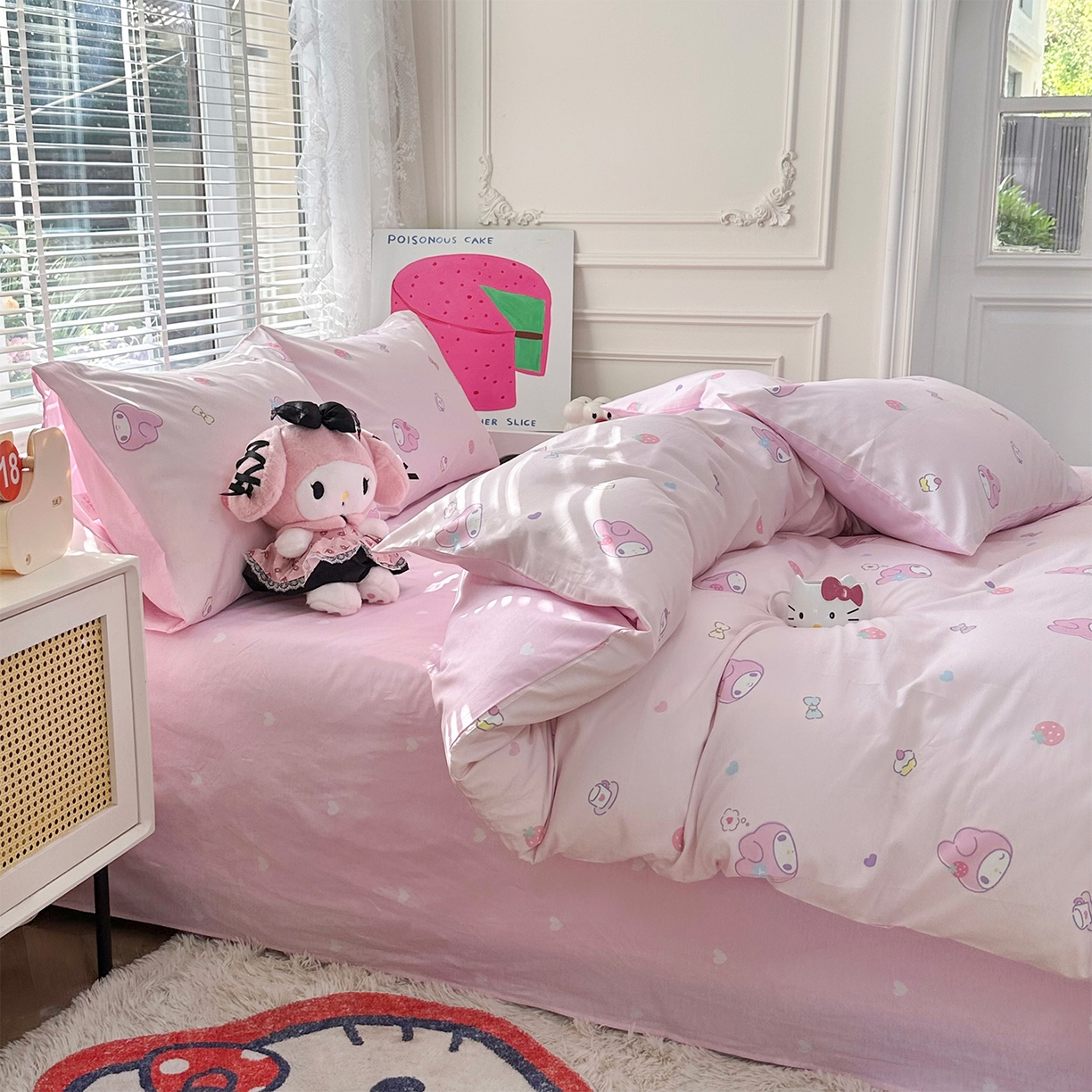 91家纺网 家纺一手货源 找家纺 玉元坊 2026新款正版授权三丽鸥系列全棉纯棉床单四件套学生三件套-美乐蒂系列 可可美乐蒂【简约款】