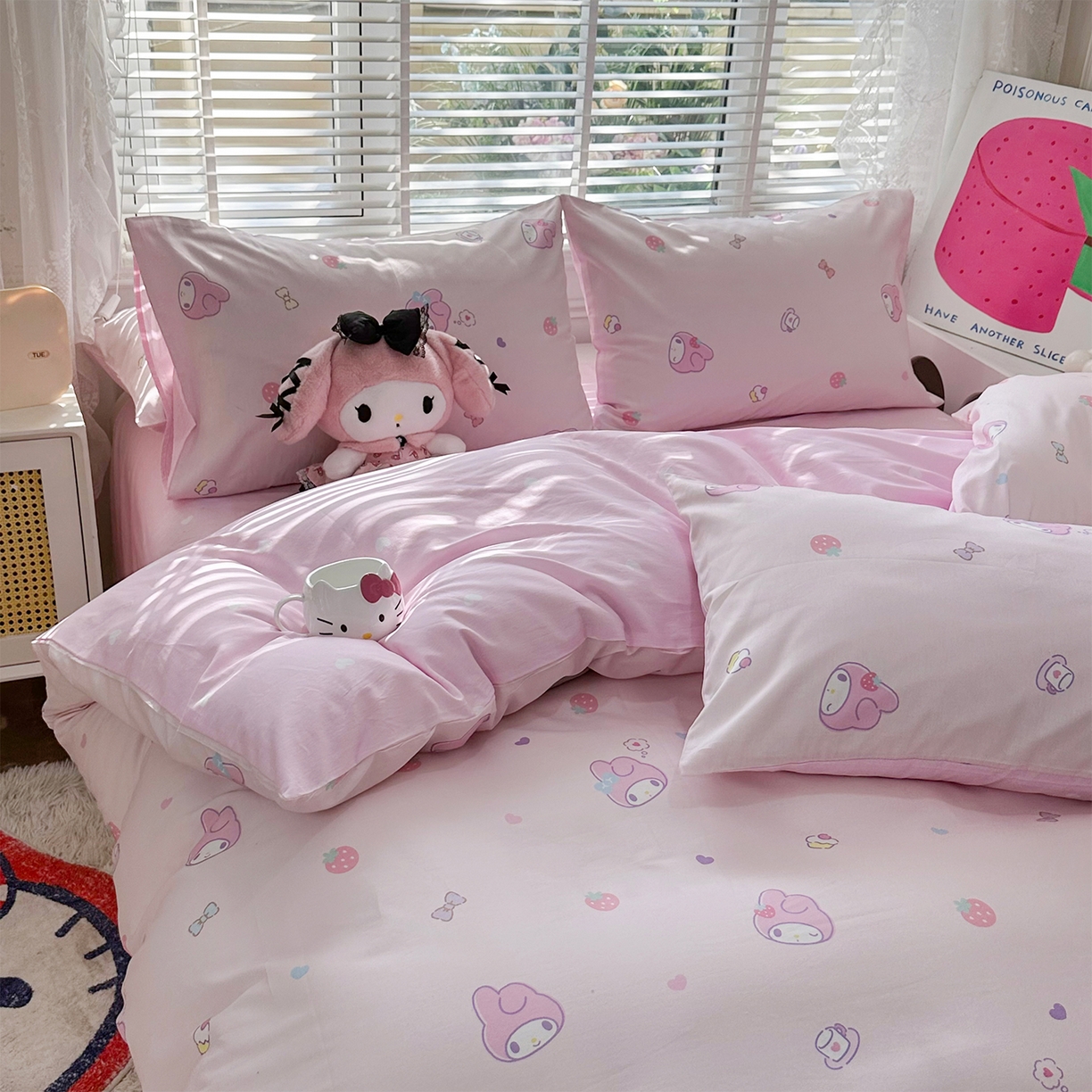 91家纺网 家纺一手货源 找家纺 玉元坊 2026新款正版授权三丽鸥系列全棉纯棉床单四件套学生三件套-美乐蒂系列 可可美乐蒂【简约款】