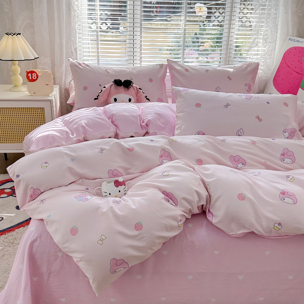 91家纺网 家纺一手货源 找家纺 玉元坊 2026新款正版授权三丽鸥系列全棉纯棉床单四件套学生三件套-美乐蒂系列 可可美乐蒂【简约款】