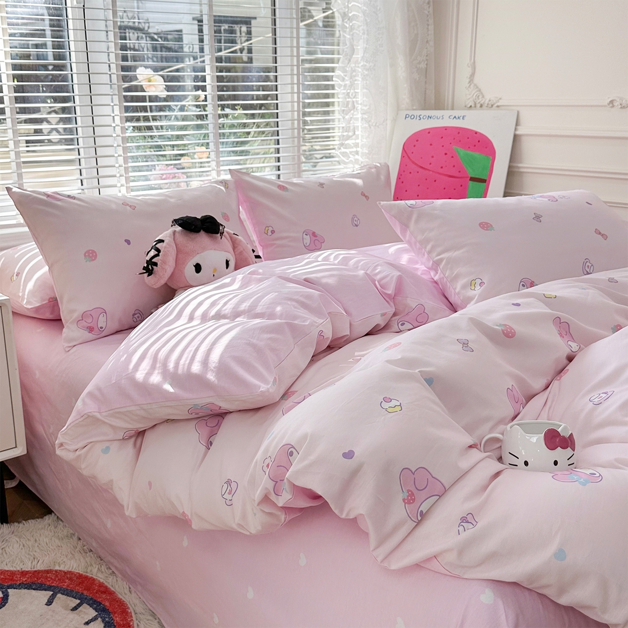 91家纺网 家纺一手货源 找家纺 玉元坊 2026新款正版授权三丽鸥系列全棉纯棉床单四件套学生三件套-美乐蒂系列 可可美乐蒂【简约款】