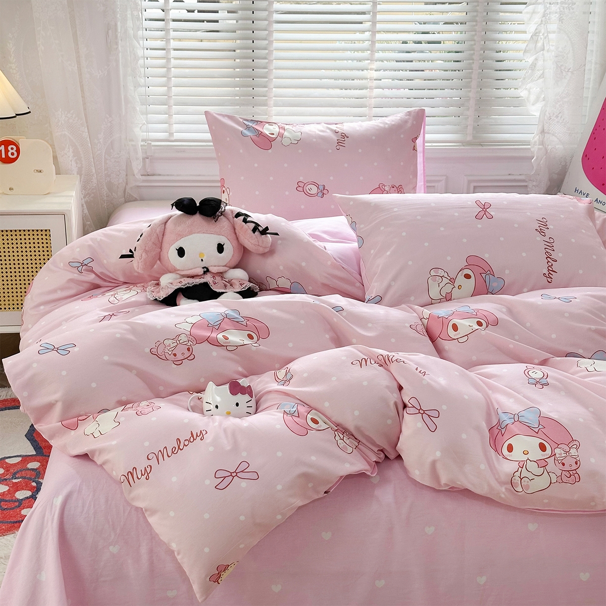 91家纺网 家纺一手货源 找家纺 玉元坊 2026新款正版授权三丽鸥系列全棉纯棉床单四件套学生三件套-美乐蒂系列 魔法美乐蒂【简约款】