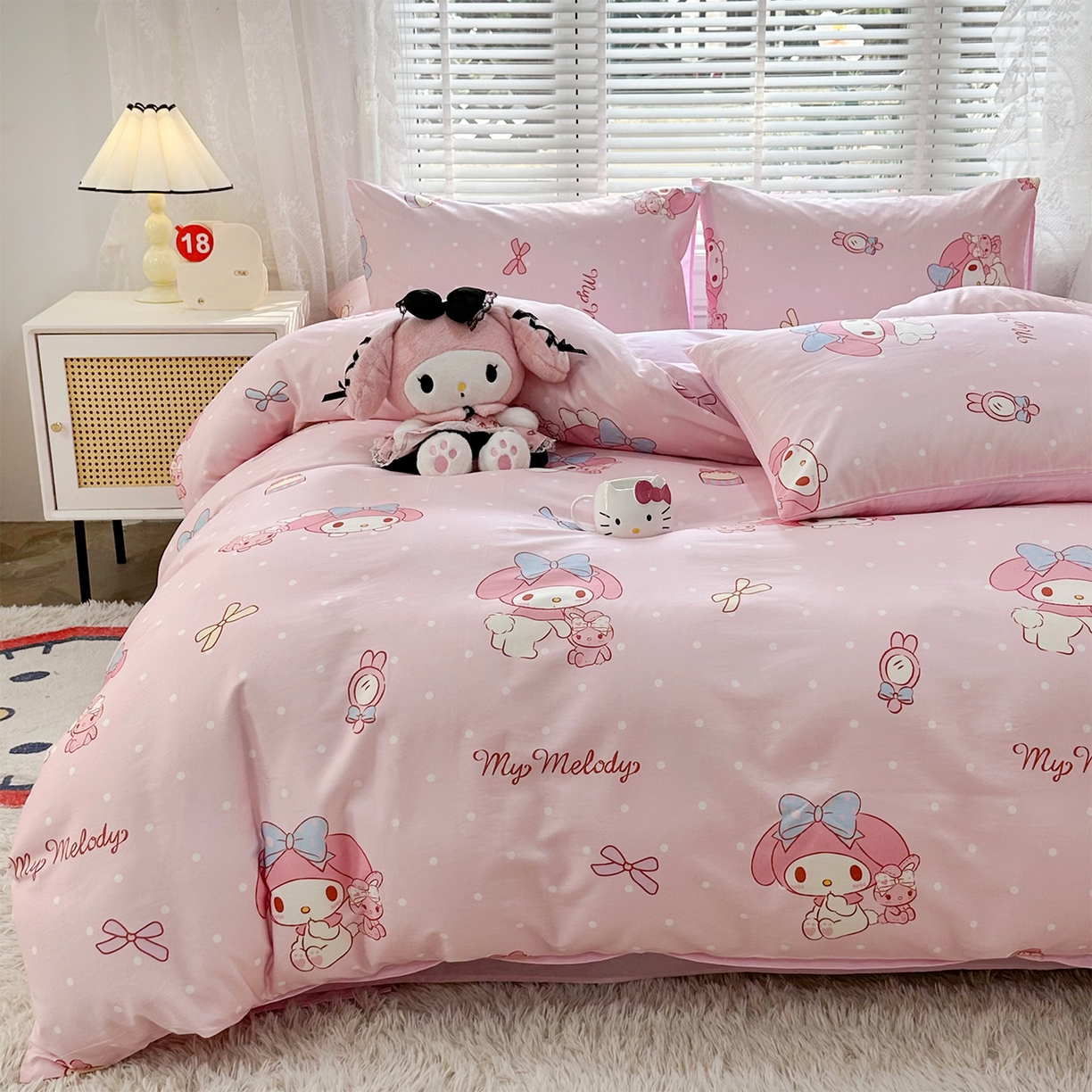 91家纺网 家纺一手货源 找家纺 玉元坊 2026新款正版授权三丽鸥系列全棉纯棉床单四件套学生三件套-美乐蒂系列 魔法美乐蒂【简约款】