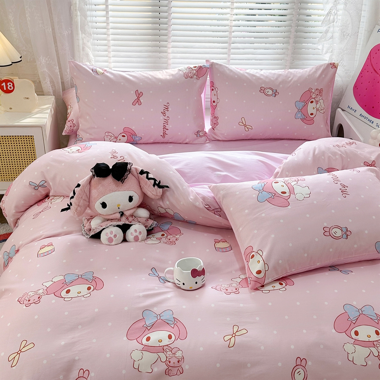 91家纺网 家纺一手货源 找家纺 玉元坊 2026新款正版授权三丽鸥系列全棉纯棉床单四件套学生三件套-美乐蒂系列 魔法美乐蒂【简约款】