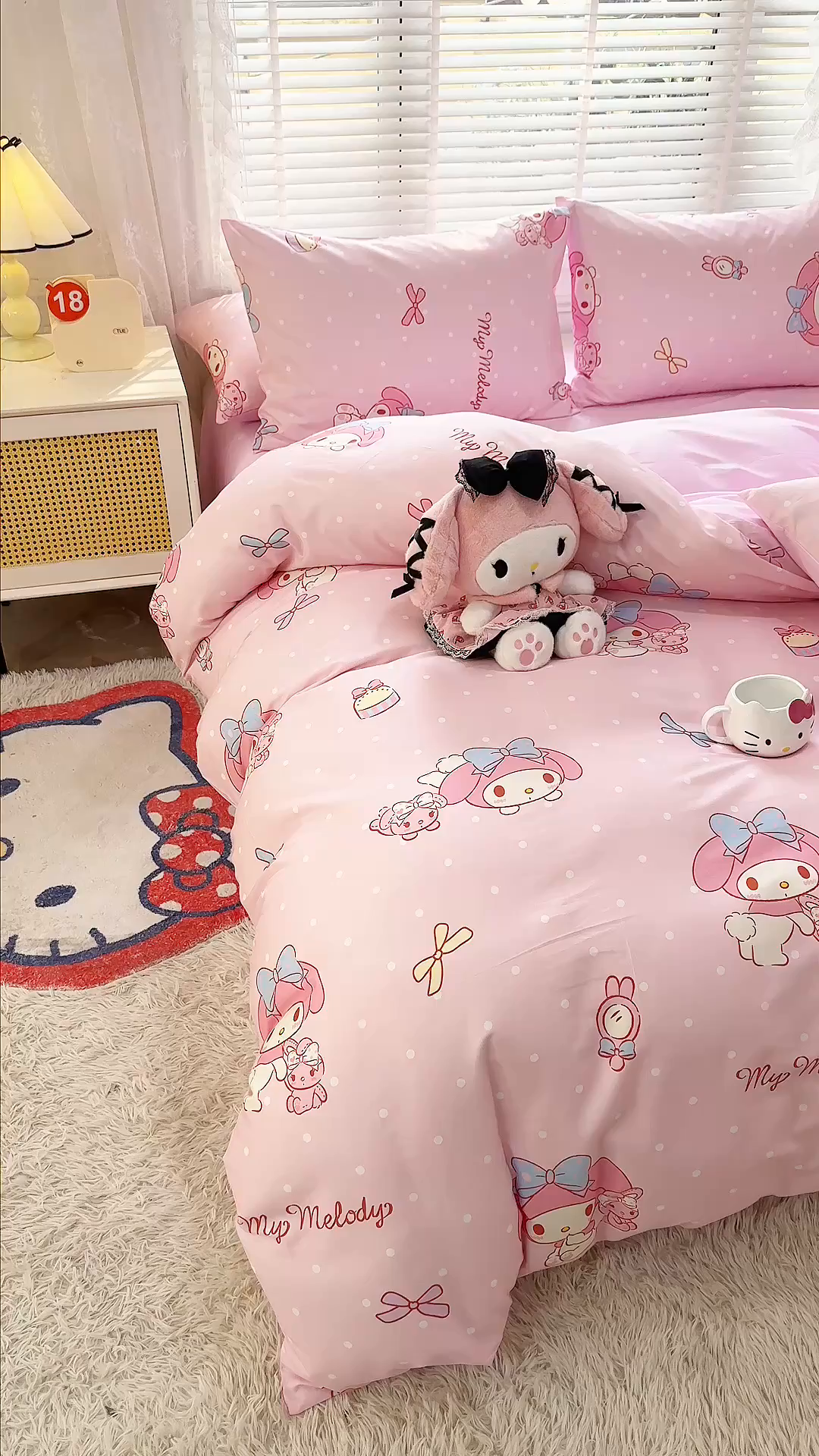 91家纺网 家纺一手货源 找家纺 玉元坊 2026新款正版授权三丽鸥系列全棉纯棉床单四件套学生三件套-美乐蒂系列 魔法美乐蒂【简约款】