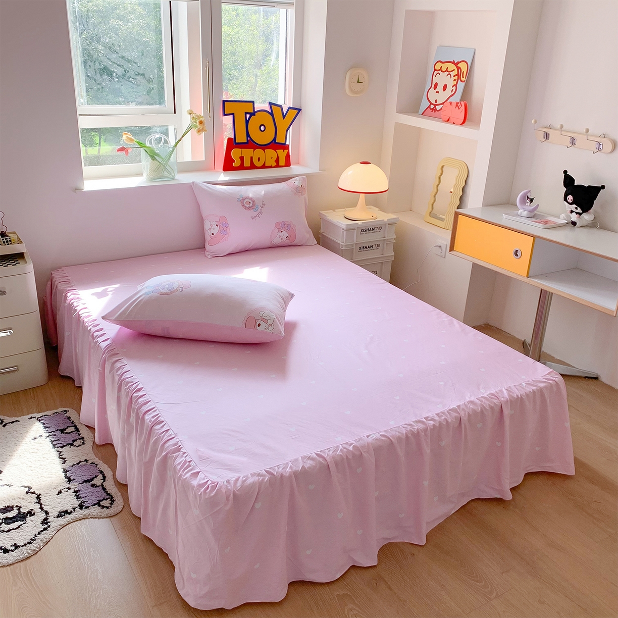 91家纺网 家纺一手货源 找家纺 玉元坊 2026新款正版授权三丽鸥系列全棉纯棉床单四件套学生三件套-美乐蒂系列 小兔美乐蒂【简约款】