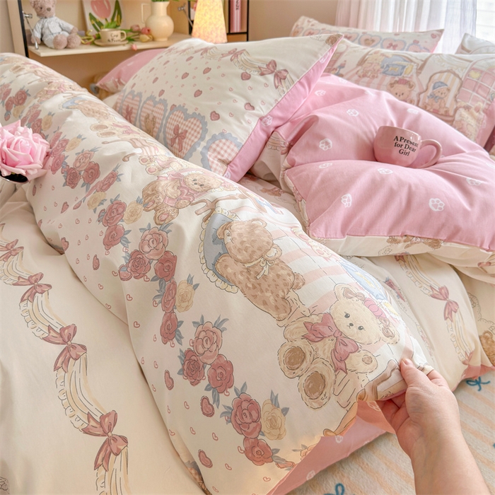 91家纺网 家纺一手货源 找家纺 名兮家居 2026跑量款全棉印花四件套 爱心小熊