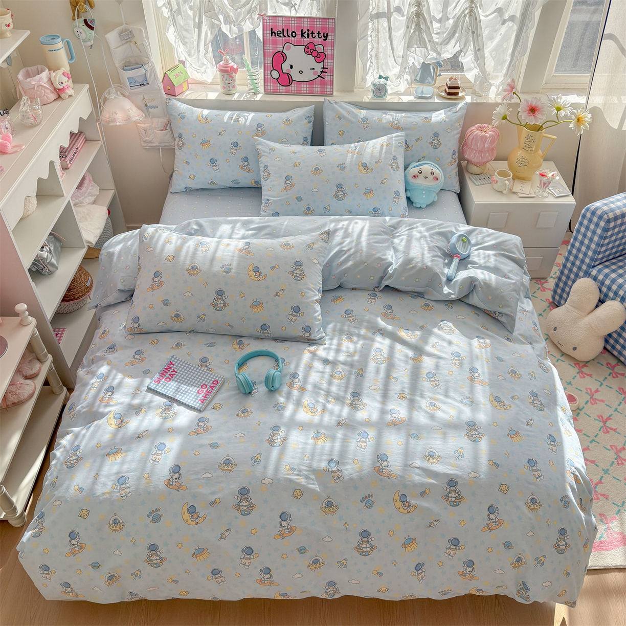 91家纺网 家纺一手货源 找家纺 名兮家居 2026跑量款全棉印花四件套 遨游星际