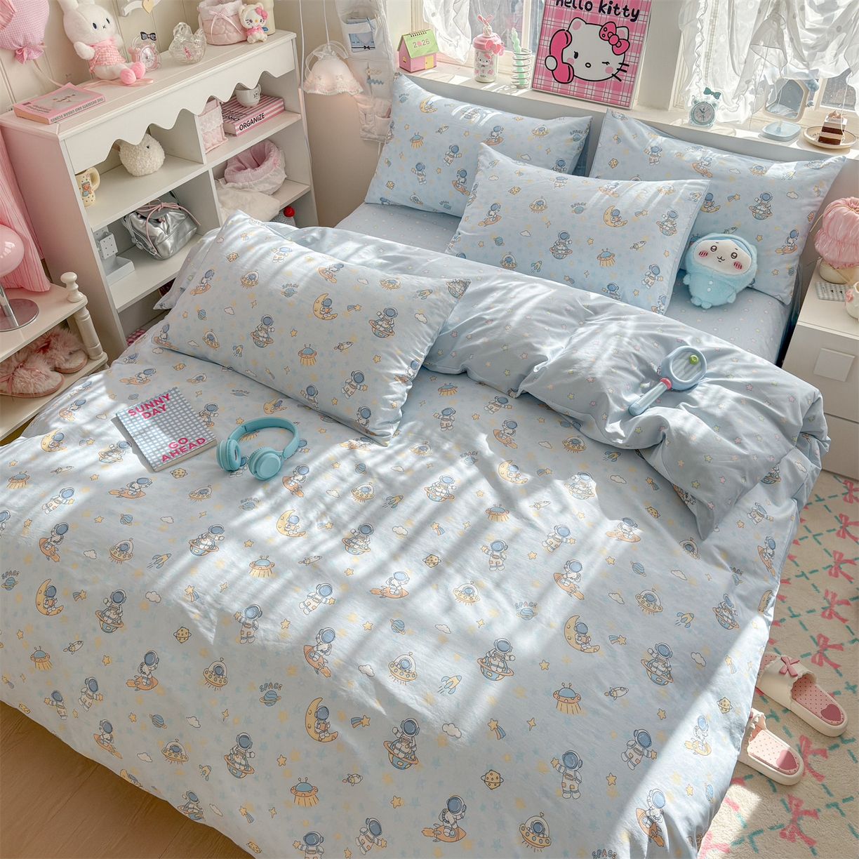 91家纺网 家纺一手货源 找家纺 名兮家居 2026跑量款全棉印花四件套 遨游星际