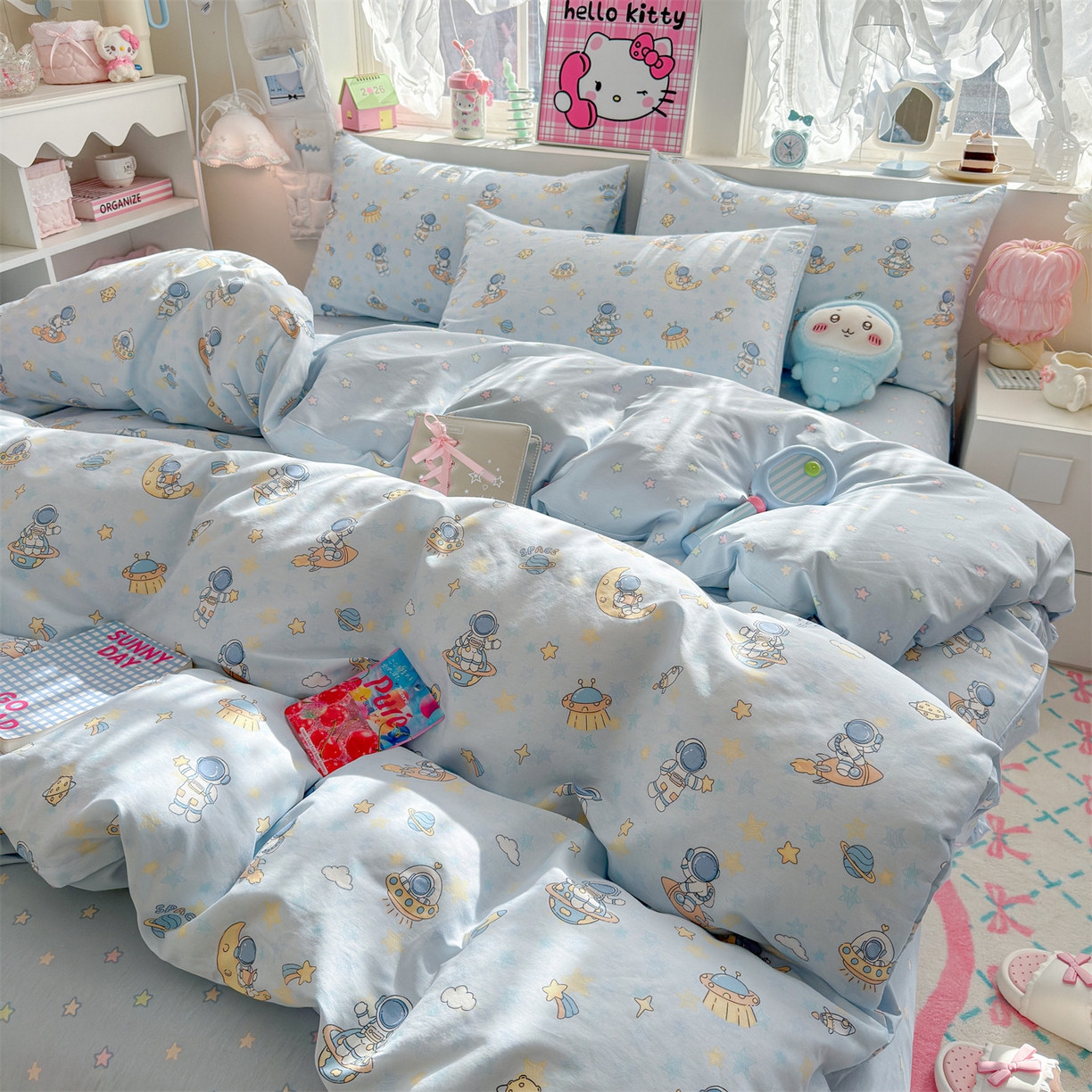 91家纺网 家纺一手货源 找家纺 名兮家居 2026跑量款全棉印花四件套 遨游星际