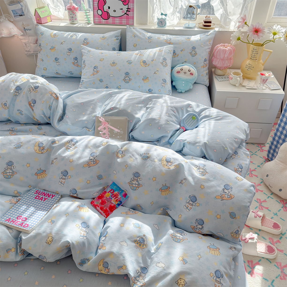 91家纺网 家纺一手货源 找家纺 名兮家居 2026跑量款全棉印花四件套 遨游星际