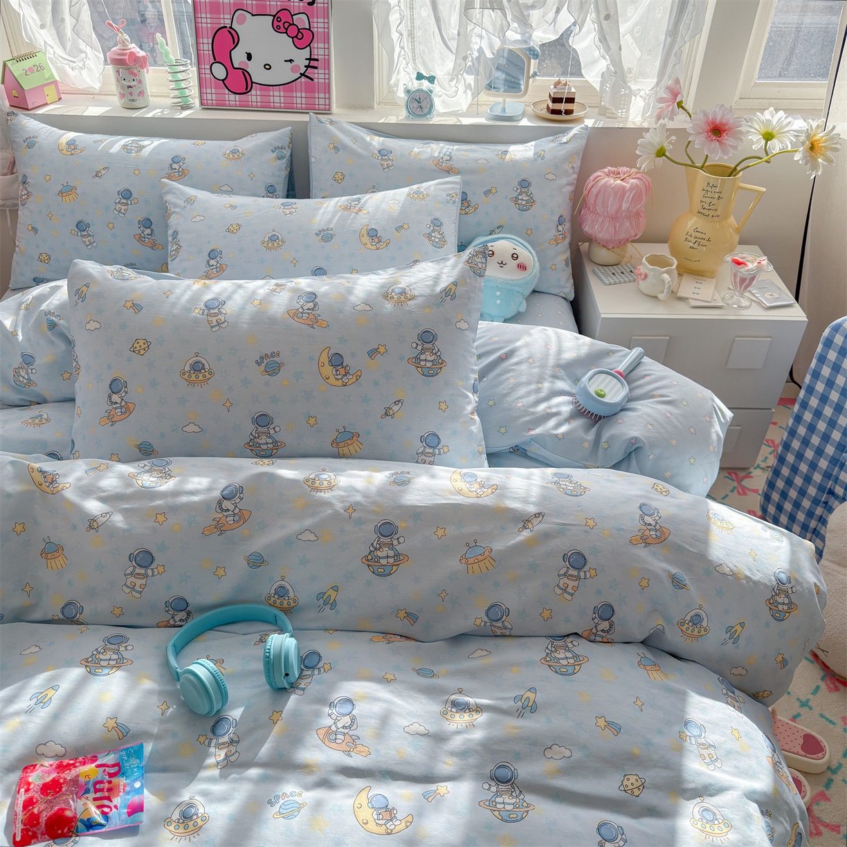 91家纺网 家纺一手货源 找家纺 名兮家居 2026跑量款全棉印花四件套 遨游星际