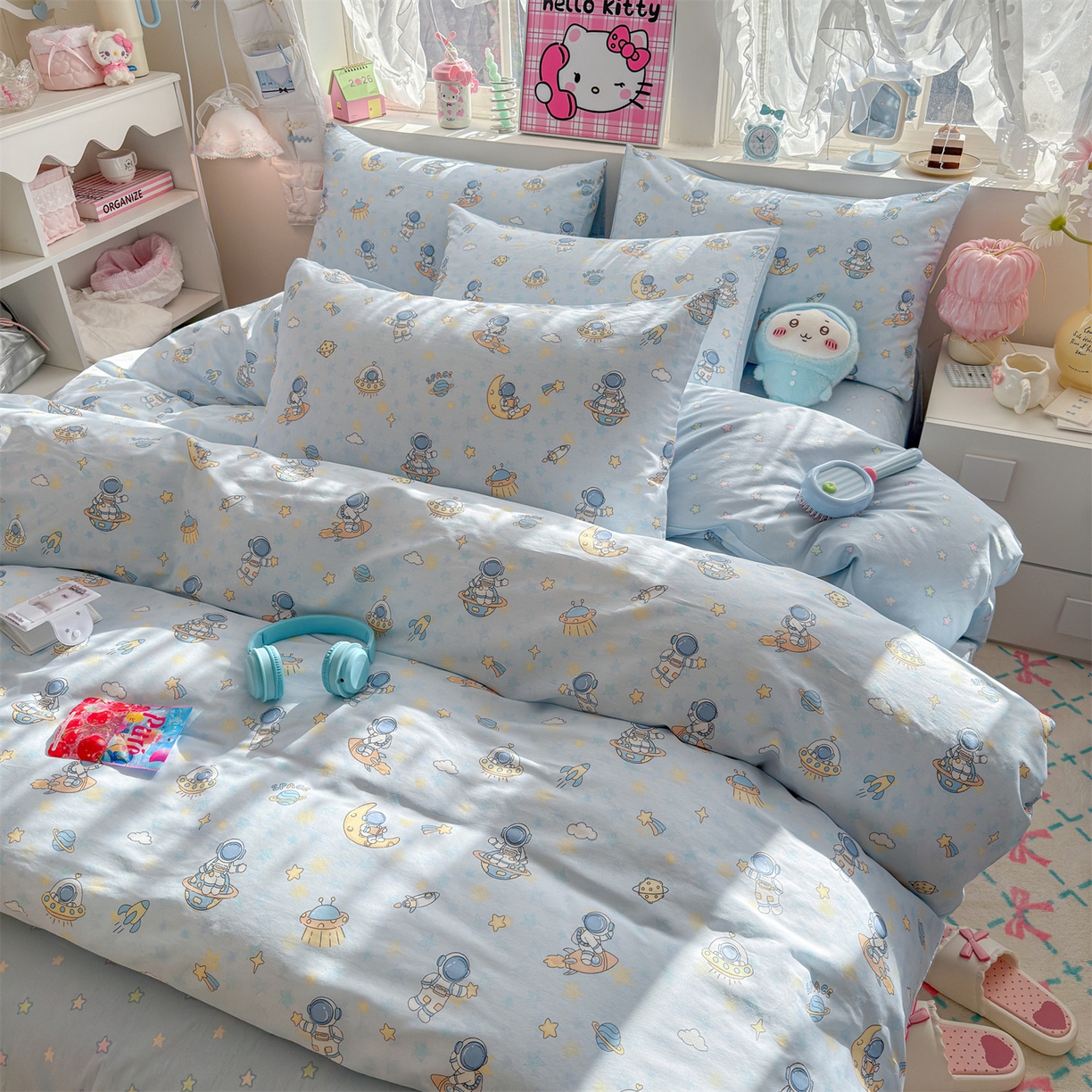 91家纺网 家纺一手货源 找家纺 名兮家居 2026跑量款全棉印花四件套 遨游星际