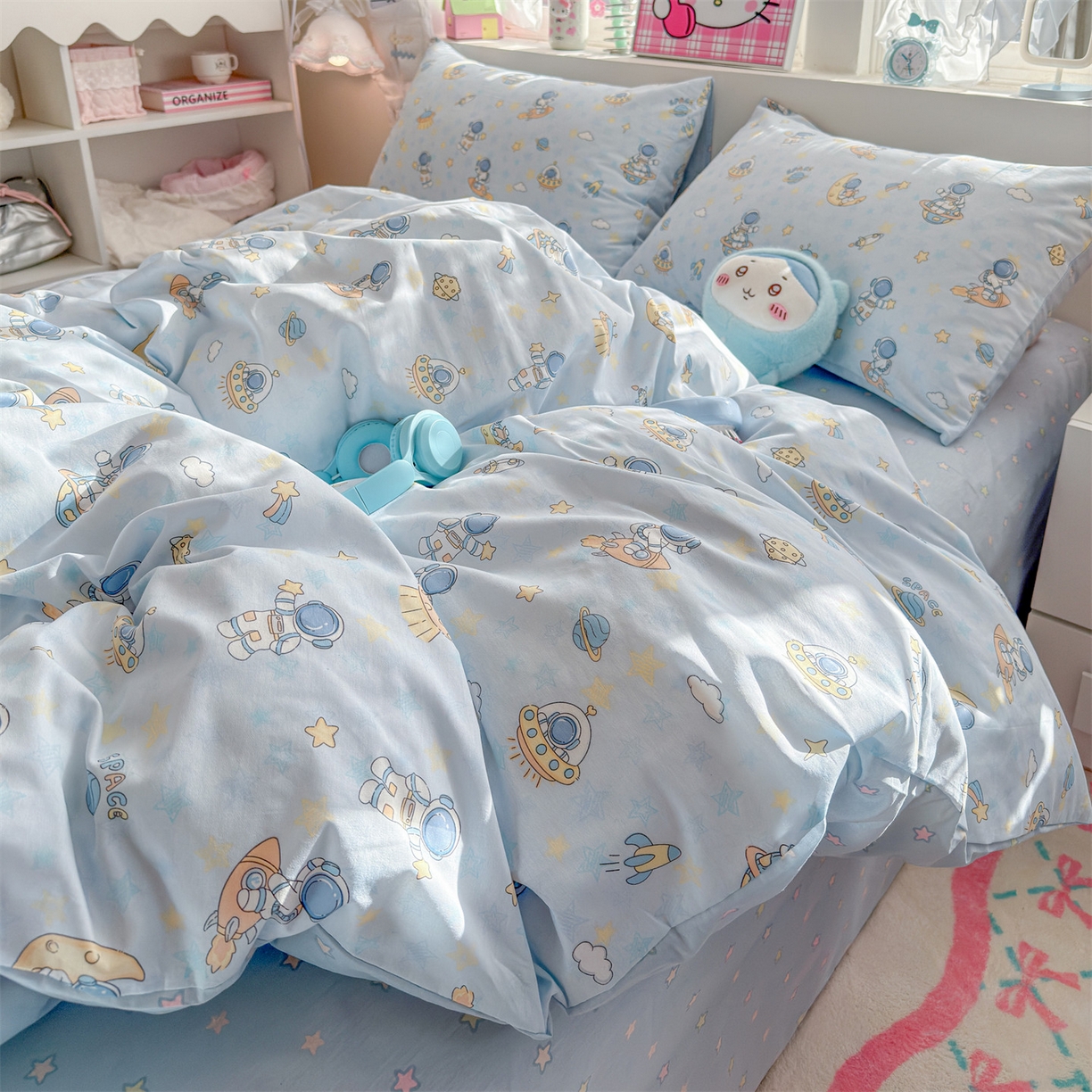 91家纺网 家纺一手货源 找家纺 名兮家居 2026跑量款全棉印花四件套 遨游星际