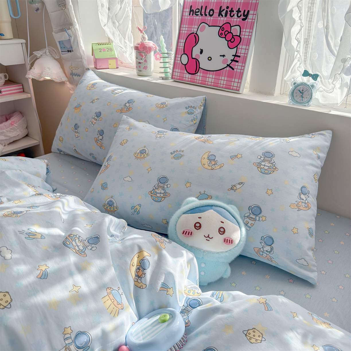 91家纺网 家纺一手货源 找家纺 名兮家居 2026跑量款全棉印花四件套 遨游星际