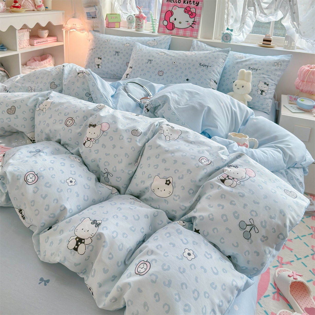 91家纺网 家纺一手货源 找家纺 名兮家居 2026跑量款全棉印花四件套 豹纹猫咪