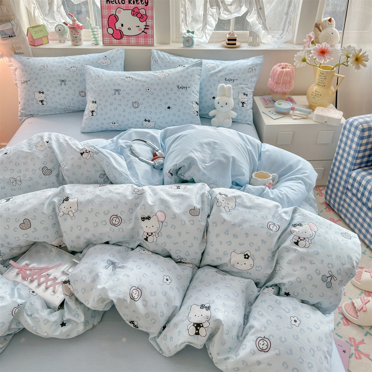 91家纺网 家纺一手货源 找家纺 名兮家居 2026跑量款全棉印花四件套 豹纹猫咪