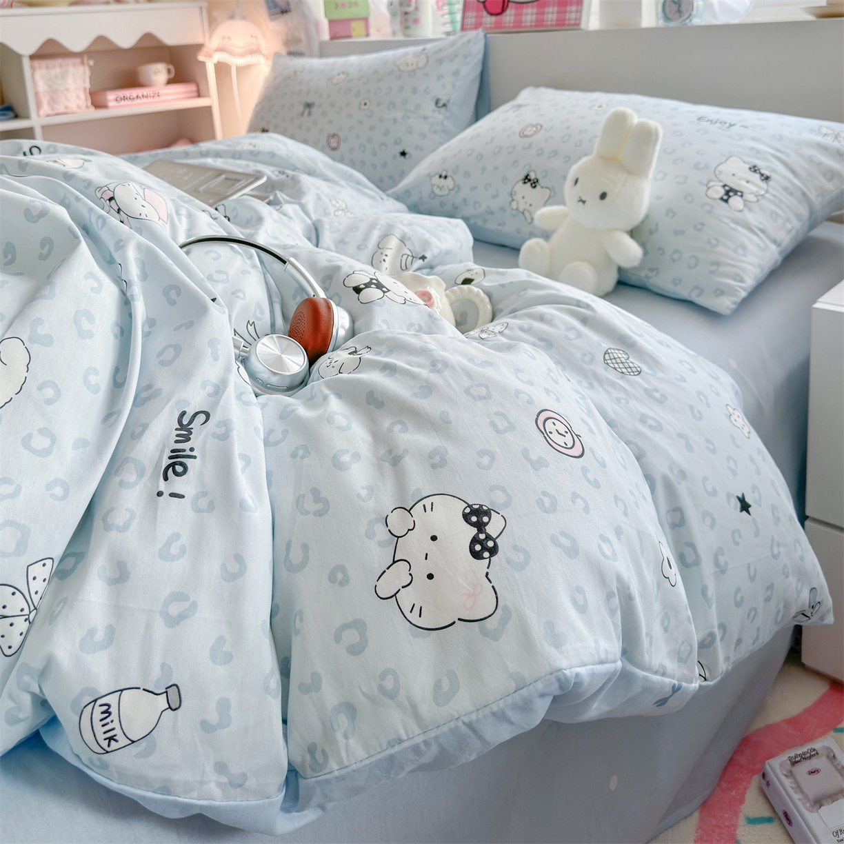 91家纺网 家纺一手货源 找家纺 名兮家居 2026跑量款全棉印花四件套 豹纹猫咪