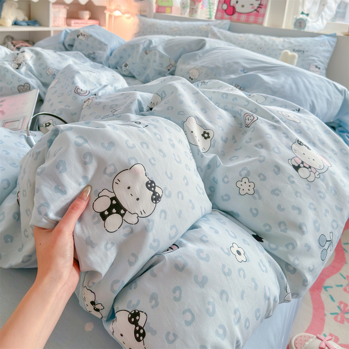 91家纺网 家纺一手货源 找家纺 名兮家居 2026跑量款全棉印花四件套 豹纹猫咪