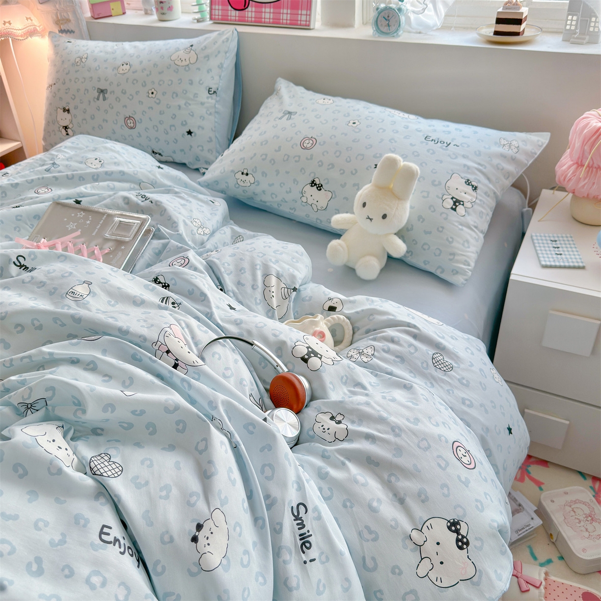 91家纺网 家纺一手货源 找家纺 名兮家居 2026跑量款全棉印花四件套 豹纹猫咪