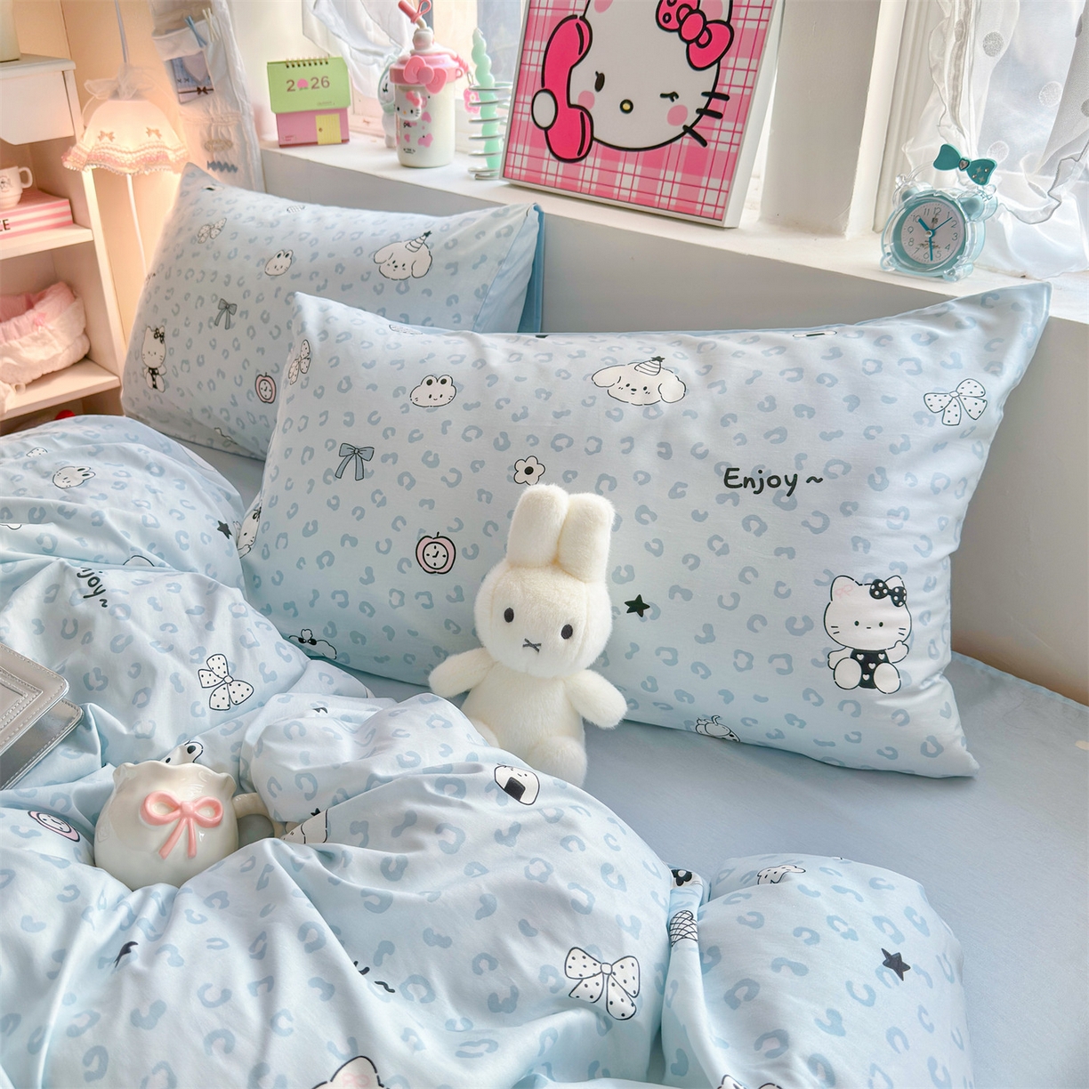 91家纺网 家纺一手货源 找家纺 名兮家居 2026跑量款全棉印花四件套 豹纹猫咪