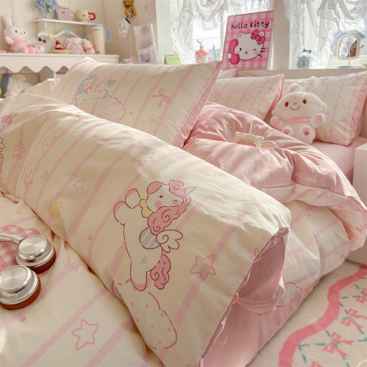 名兮家居 2026跑量款全棉印花四件套 独角兽粉