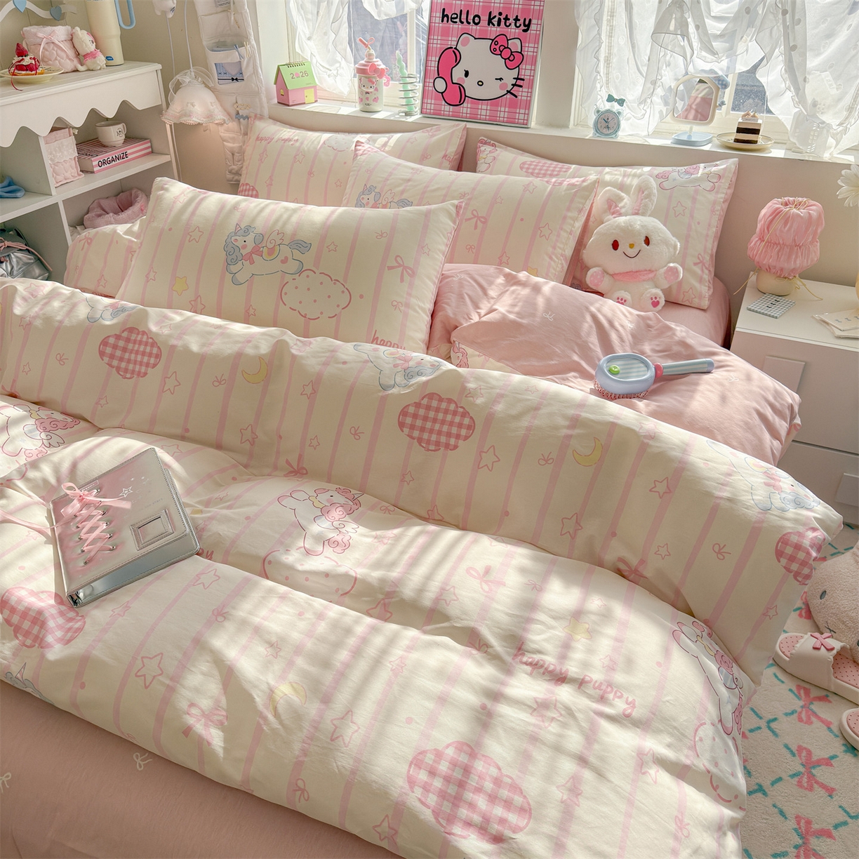 91家纺网 家纺一手货源 找家纺 名兮家居 2026跑量款全棉印花四件套 独角兽粉