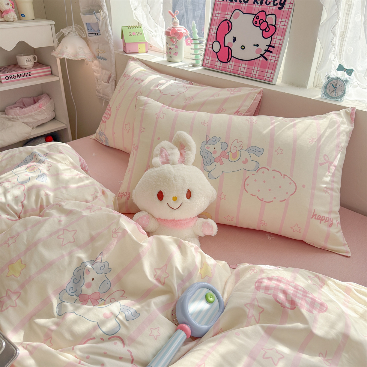 91家纺网 家纺一手货源 找家纺 名兮家居 2026跑量款全棉印花四件套 独角兽粉