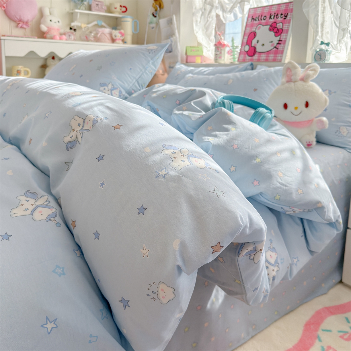 名兮家居 2026跑量款全棉印花四件套 独角兽蓝