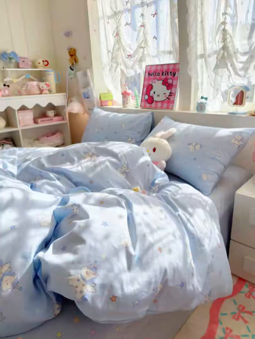 91家纺网 家纺一手货源 找家纺 名兮家居 2026跑量款全棉印花四件套 独角兽蓝