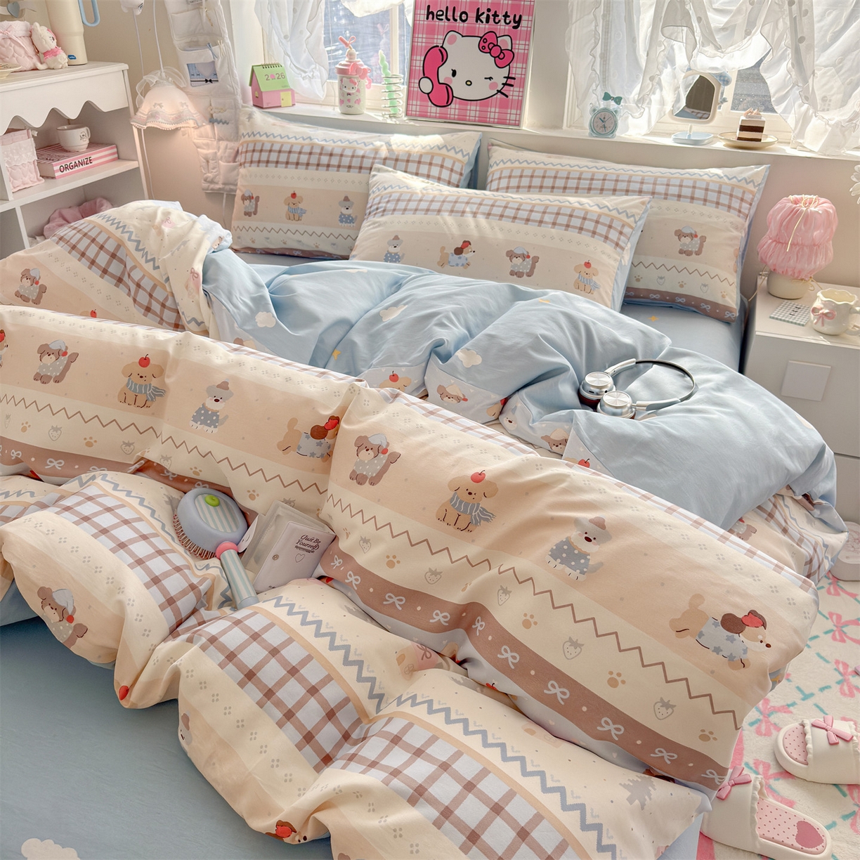 91家纺网 家纺一手货源 找家纺 名兮家居 2026跑量款全棉印花四件套 费尔岛狗狗