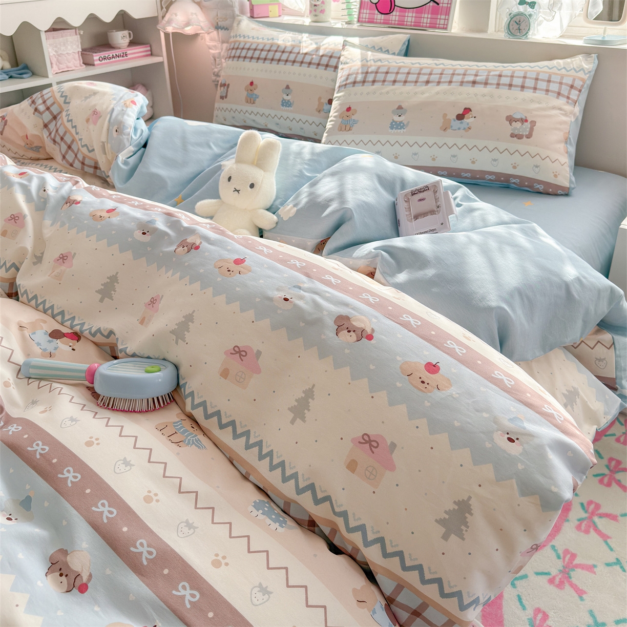 91家纺网 家纺一手货源 找家纺 名兮家居 2026跑量款全棉印花四件套 费尔岛狗狗