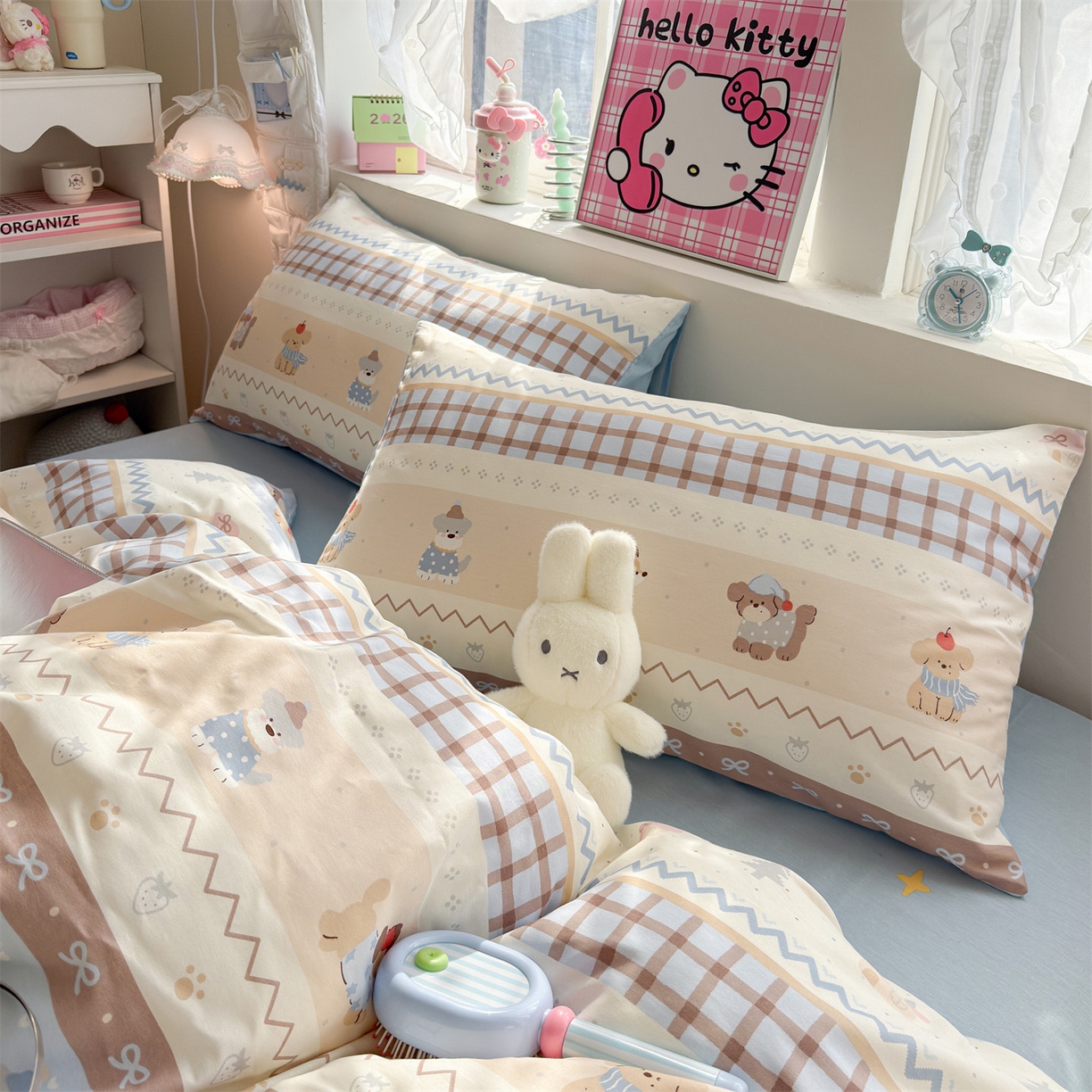 91家纺网 家纺一手货源 找家纺 名兮家居 2026跑量款全棉印花四件套 费尔岛狗狗