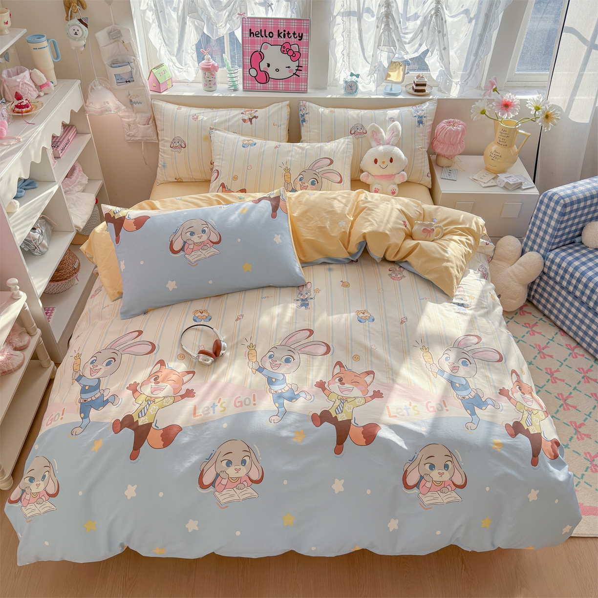 91家纺网 家纺一手货源 找家纺 名兮家居 2026跑量款全棉印花四件套 狐兔小分队